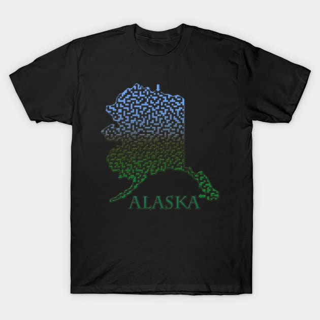 Alaska State Outline Mountain Themed Maze & Labyrinth T-Shirt by gorff